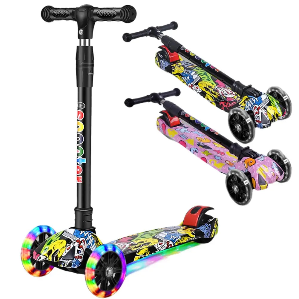 Foldable 3-Wheel Kick Scooter for Kids – Glitter Wheels, Ages 2–10 Trikidsworld
