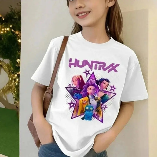 Toddler Girl Clothes Kpop Demon Hunters Cartoon Tee Shirt Funny Gift for Fans Harajuku Cool Kids T-shirts Summer Tops Trikidsworld