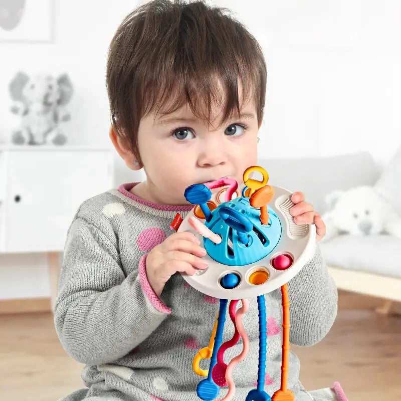 Baby Montessori Pull String Sensory Toys – Teething & Activity Silicone Toys for 6-12 Months Trikidsworld