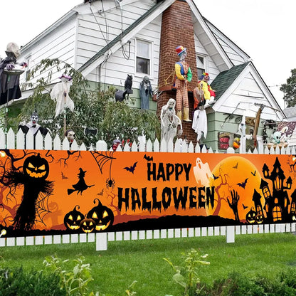 Happy Halloween Outdoor Banner Happy Halloween Decoration For Home Pumpkin Bat Print Backdrop Horror Theme Party Suppiles Trikidsworld