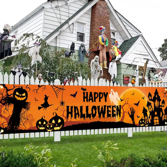 Happy Halloween Outdoor Banner Happy Halloween Decoration For Home Pumpkin Bat Print Backdrop Horror Theme Party Suppiles Trikidsworld