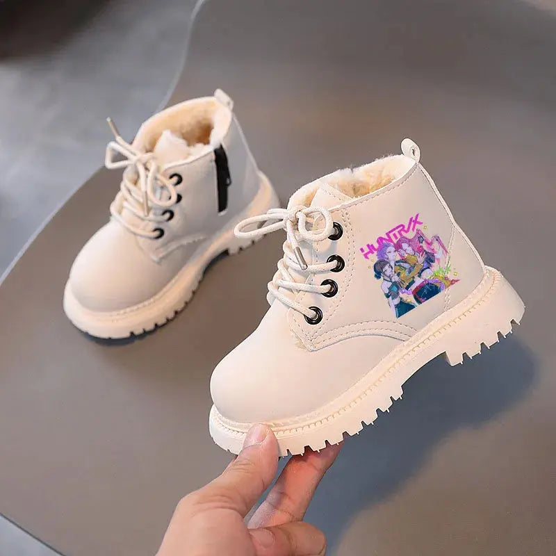 Kpop Demon Hunters Winter Shoes Children's Short Boots Outdoors Velvet Kids Boots For Girls Anti-slip Thick Bottom Warm Boots Trikidsworld