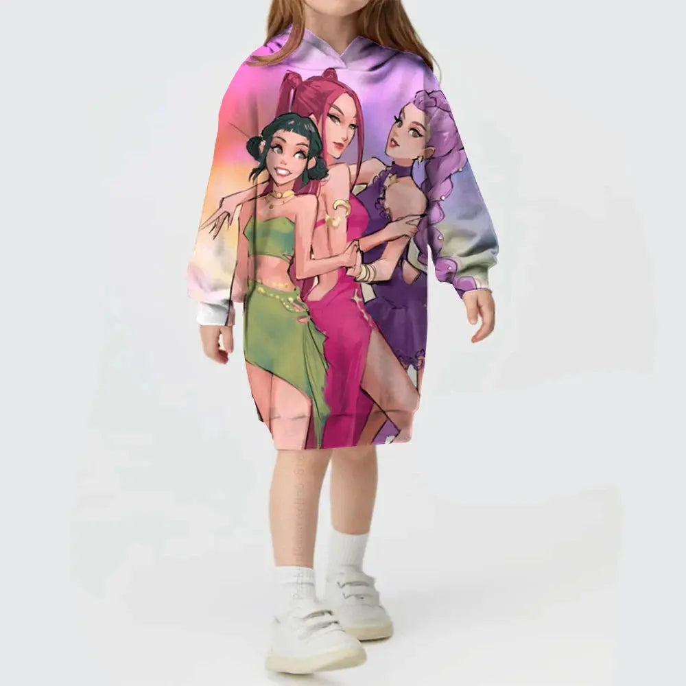 KPop Demon Hunters Hoodie Dress Fashion Rumi Sweatshirt Pullover Cute Long Sleeve Autumn Girls Cartoon Y2K Hoody Sportswear Trikidsworld