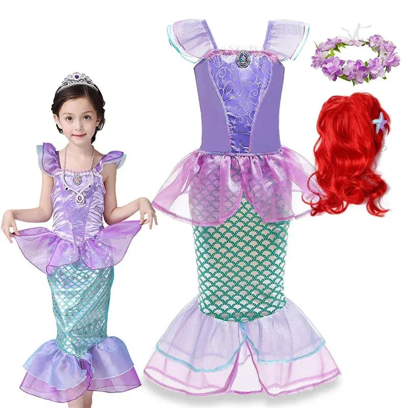 Little Mermaid Ariel Costume for Girl Dress up Party Children Flounce Sequin Disguise Halloween Princess Mermaid Apparel Outfits Trikidsworld