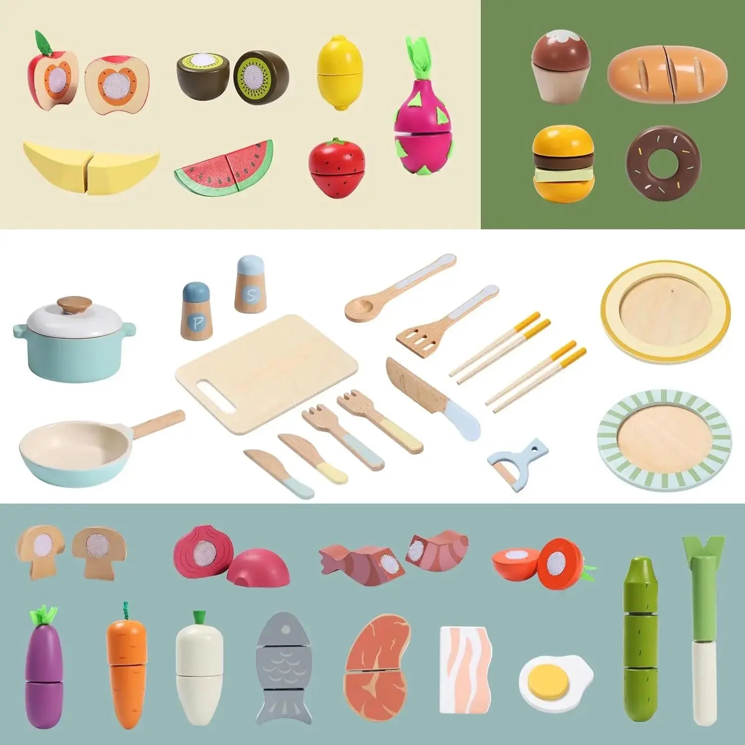 Wooden Play Food Set – 78PCS Kitchen Toy for Kids Trikidsworld