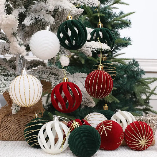 6/12pcs Velvet Christmas Tree Hanging Balls 6cm Flocked Ball Set Break-Resistant Ornaments for Home Holiday Wedding Party Decor Trikidsworld