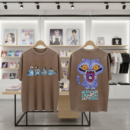 Derpy Tiger Kpop Demon Hunters Shirts for Women Cartoon Anime Washed Cotton Tee K-Pop Demon Hunters Tiger Harajuku T-shirt Tops Trikidsworld