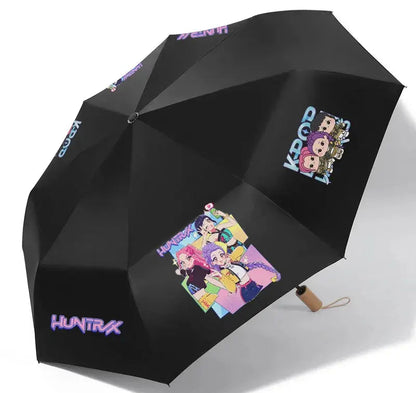 Anime Kpop Demon Hunters Surrounding Prints Sunscreen Folding Rain Umbrella Reinforce Durable Wind Resistance Children's Gift Trikidsworld