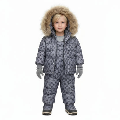 2023 Winter New 2 3 4 Years Baby Kids Clothing Thick Fur Hooded Jacket+Overalls Suit 2Pcs Duck Down Set for Kids Girls Boys Trikidsworld