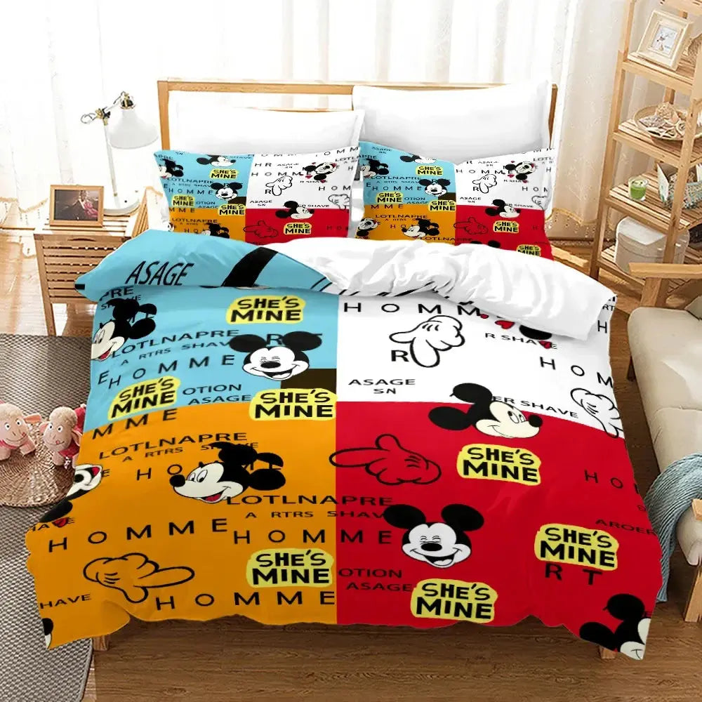 Mickey Minnie Mouse Bedding Sets Comforter Quilt Bed Cover Duvet Cover Pillow Case 2-3 Pieces Sets Kids Adult Size Trikidsworld