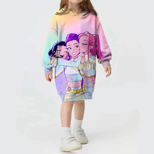 KPop Demon Hunters Hoodie Dress Fashion Rumi Sweatshirt Pullover Cute Long Sleeve Autumn Girls Cartoon Y2K Hoody Sportswear Trikidsworld