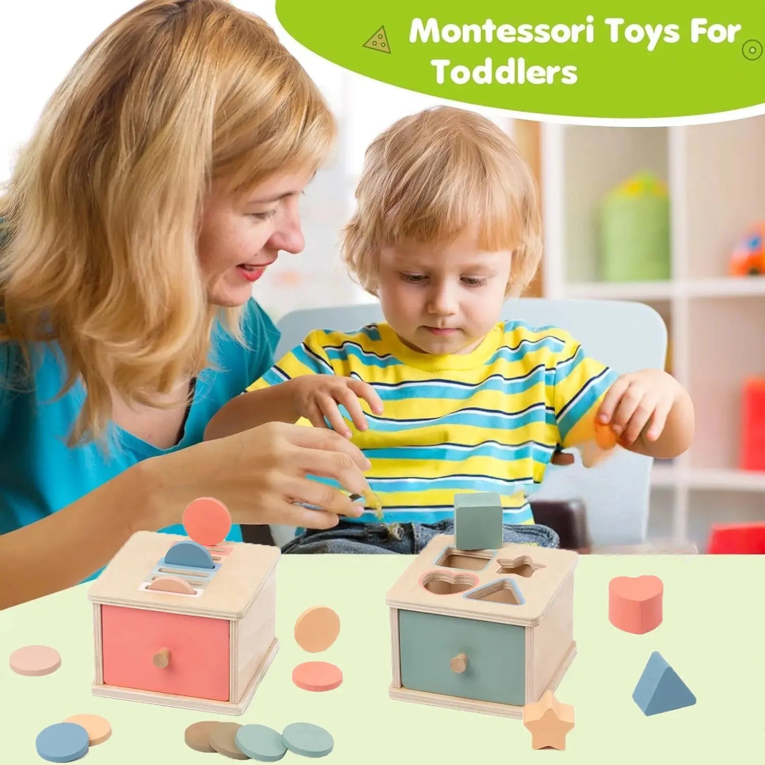Montessori Wooden Coin & Shape Box Educational Toy Trikidsworld