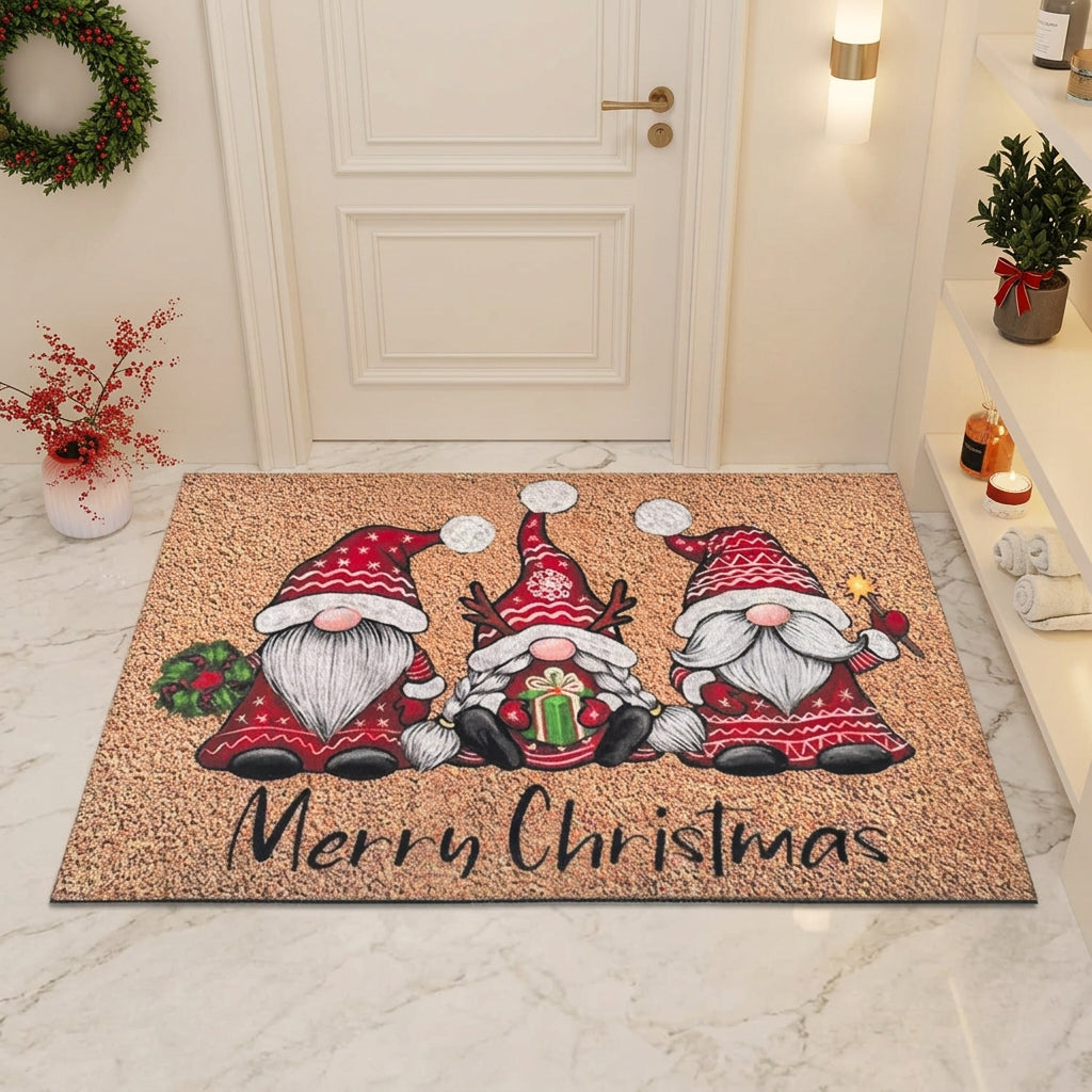Christmas Carpet Cartoon Dwarf Door Mat Red Santa Claus Floor Mat Holiday Decoration Indoor and Outdoor Foot Mat Absorbent Mat Trikidsworld