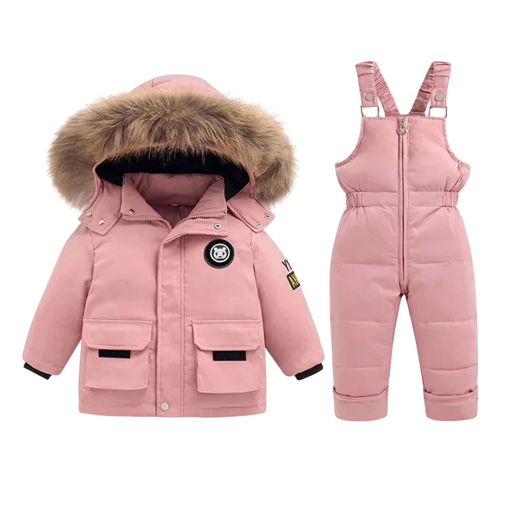 Kids' Winter Snowsuit Set with Faux Fur Hood – Jacket & Overalls