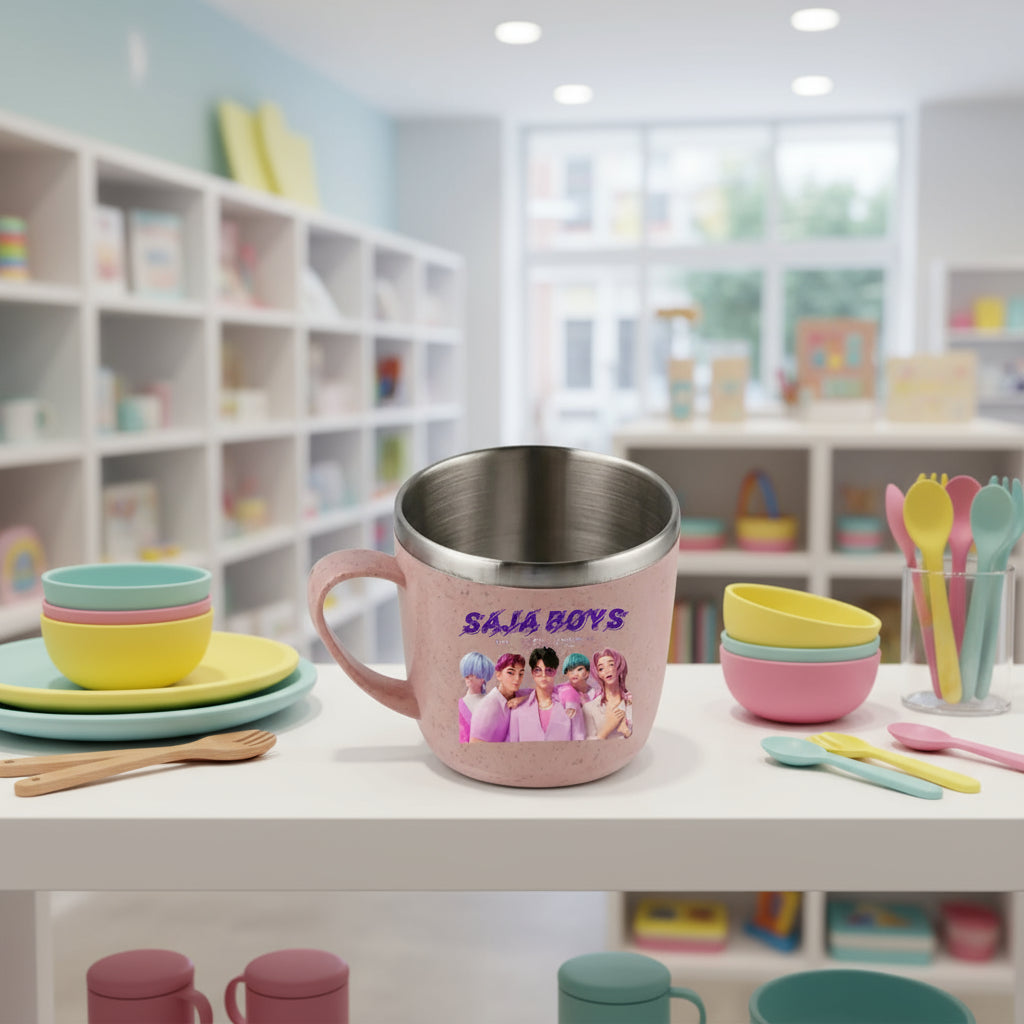 KPop Demon Hunters 304 Stainless Steel Mouth Cup Wheat Straw Element Cute Water Cups Household Anti-scalding Drinking Glass Gift Trikidsworld