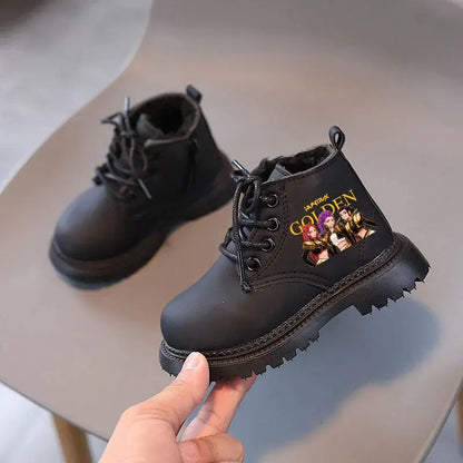 Kpop Demon Hunters Winter Shoes Children's Short Boots Outdoors Velvet Kids Boots For Girls Anti-slip Thick Bottom Warm Boots Trikidsworld