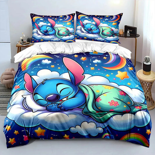 MINISO Disney Stitch Print Bedding Set Children 3 Pieces King Size Bed Set Pillowcase Adult Child Bed Cover Bedroom for Gifts Trikidsworld