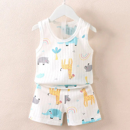 Children's Clothing Print Sleeveless Tops Shorts Cute Breathable Kids Summer Vest Shorts Set Tank Top for Baby Clothing Children Trikidsworld
