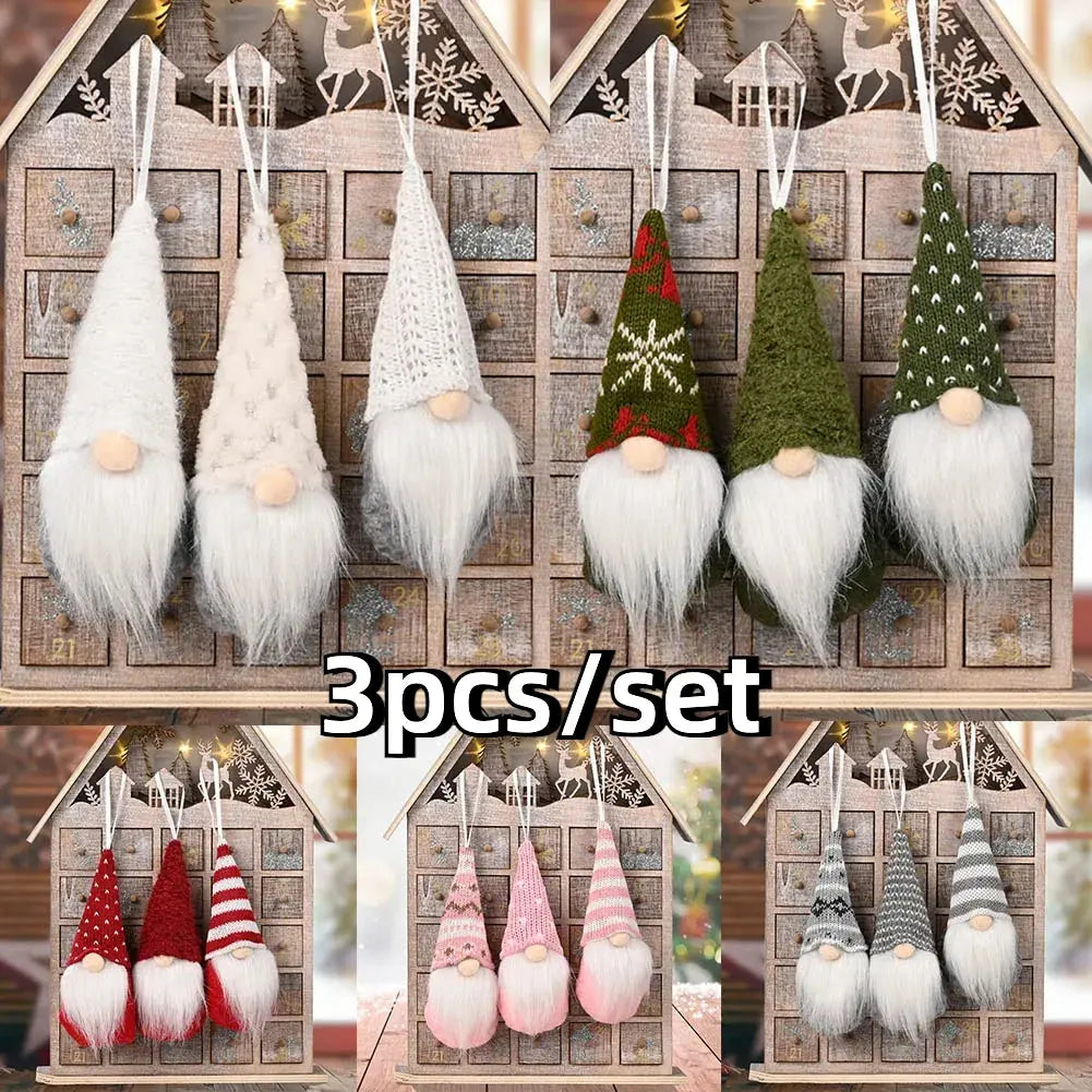 3pcs Christmas Gnomes Plush Santa Doll Knitted Fabric Xmas Tree Hanging Ornaments Gonk Dwarf Elf Decoration Gifts New Year Trikidsworld