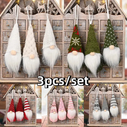 3pcs Christmas Gnomes Plush Santa Doll Knitted Fabric Xmas Tree Hanging Ornaments Gonk Dwarf Elf Decoration Gifts New Year Trikidsworld