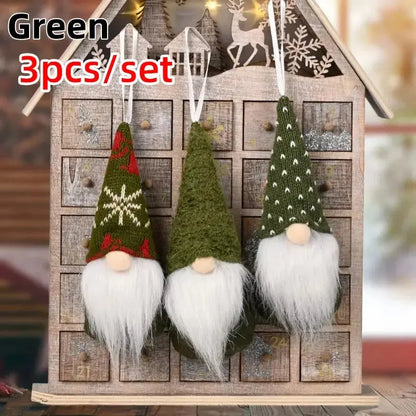 3pcs Christmas Gnomes Plush Santa Doll Knitted Fabric Xmas Tree Hanging Ornaments Gonk Dwarf Elf Decoration Gifts New Year Trikidsworld