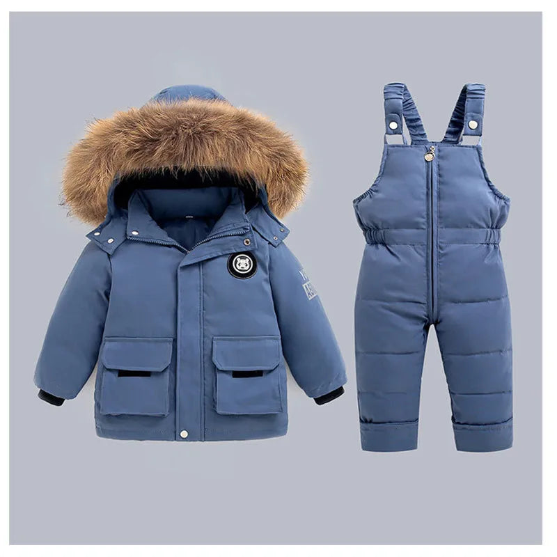 Kids' Winter Snowsuit Set with Faux Fur Hood – Jacket & Overalls