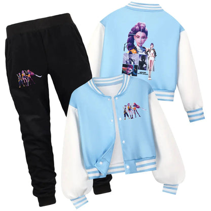 Kids Cartoon KPop Demon Hunters Huntrix Printed Baseball Uniform Hoodie + Pants Spring/Fall Clothing Boys and Girls Tracksuit Trikidsworld