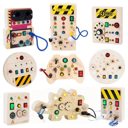Montessori Busy Board Sensory Toys Wooden With LED Light Switch Control Board Travel Activities Children Games For 2-4 Years Old Trikidsworld