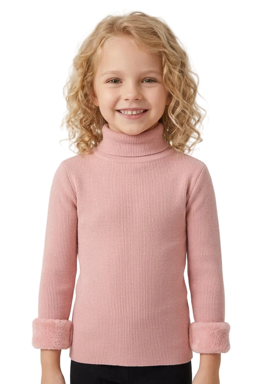 Kids Thermal Mock Neck Sweater with Plush Fleece Lining – Winter Warm Knitwear