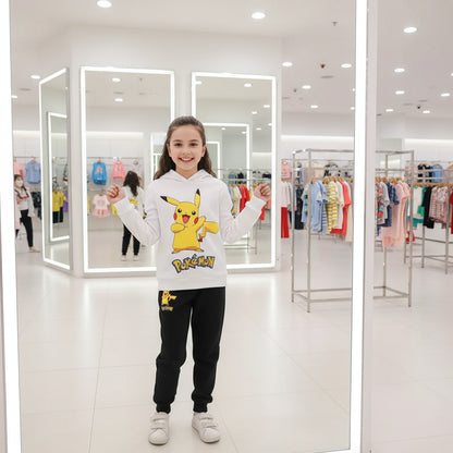Pikachu Pokemon cartoon knitted hooded sweatshirt children's clothing set for boys and girls, two-piece top + pants set Trikidsworld