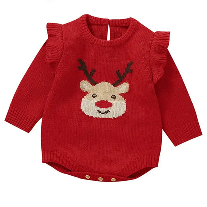 2025 Christmas Baby unisex Jumpsuit Green Newborn Cute Clothes Autumn Winter Boys Girls Round Neck Christmas Gift Knit Bodysuit Trikidsworld