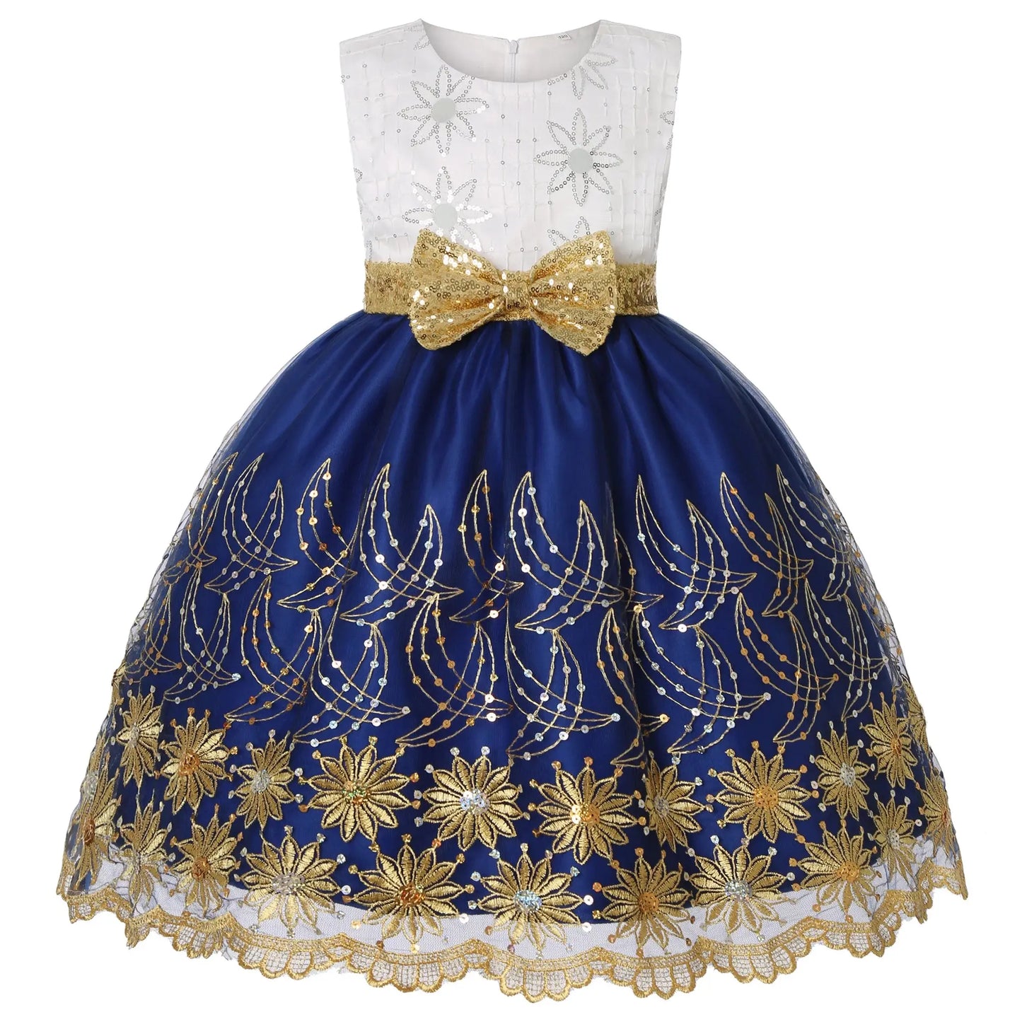2025 Autumn and Winter new children's mesh gold sequins embroidered bow tie dress princess dress skirt wedding birthday Trikidsworld