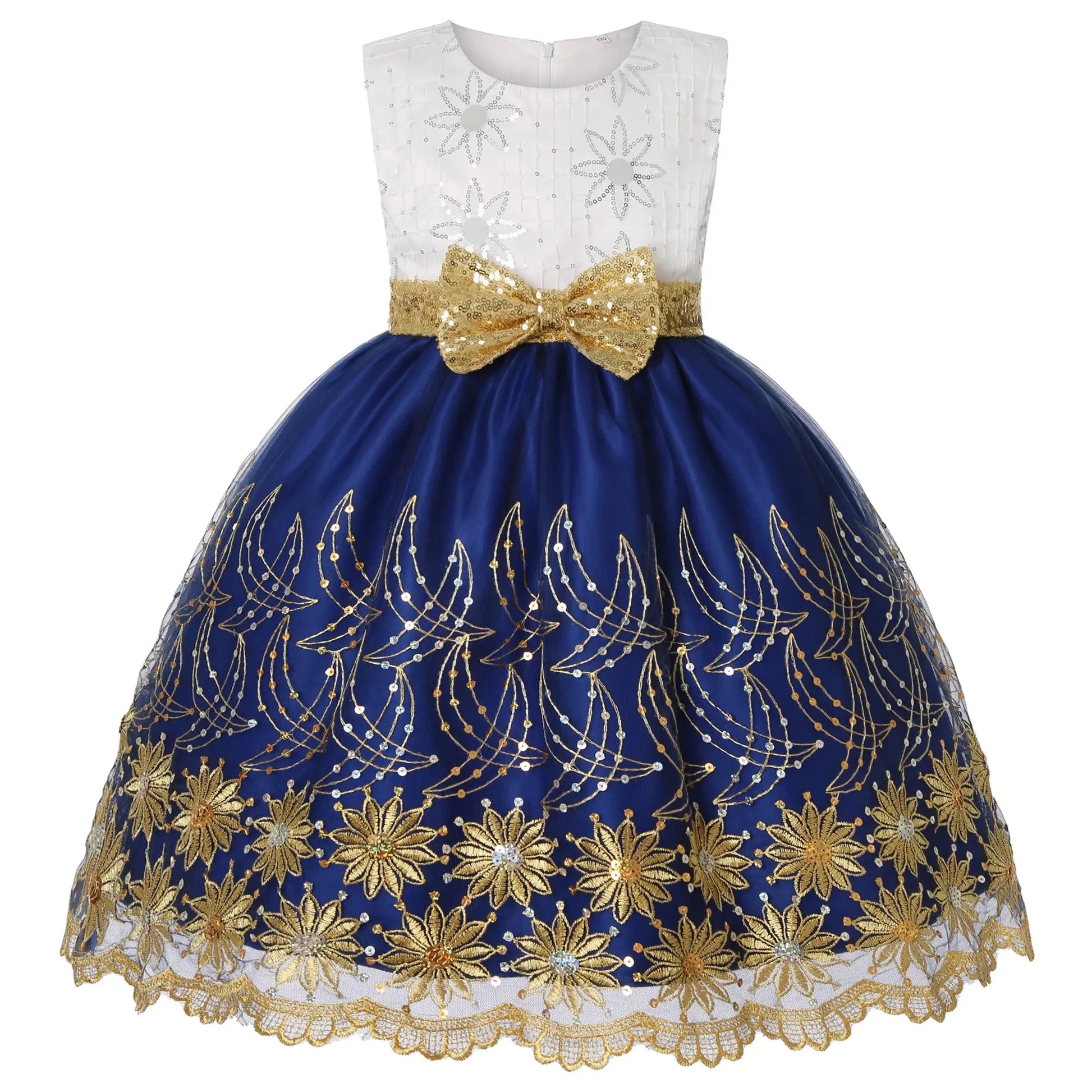 2025 Autumn and Winter new children's mesh gold sequins embroidered bow tie dress princess dress skirt wedding birthday Trikidsworld