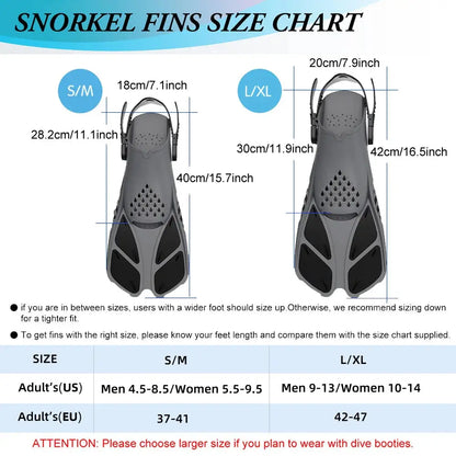 Snorkel Fins Adjustable Buckles Swimming Flippers Short Silicone Scuba Diving Shoes Open Heel Travel Size Adult Men Womens Trikidsworld