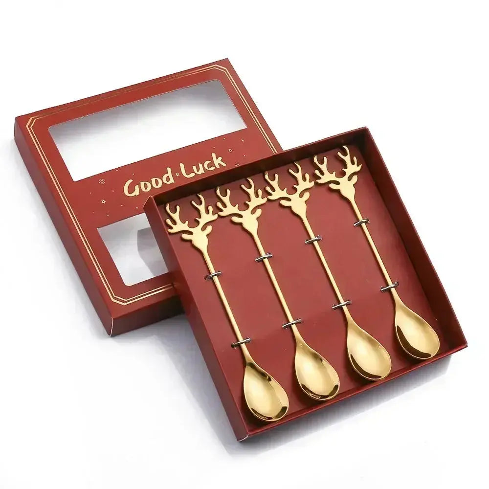 Christmas Decorations Home Christmas Table Decor Stainless SpoonsFork Cutlery Set Elk Xmas Tree New Year 2026 Navidad 2025 Gifts Trikidsworld