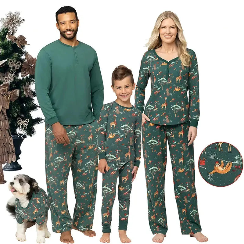Animal Print Family Matching Outfits Top Pants Christmas Pajamas Mother Daughter Kids Family Look Pjs Sibling Children Sleepwear Trikidsworld