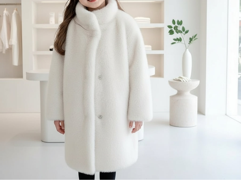 Kids' Faux Mink Winter Coat Longline Oversized Hooded Thickened Warm Fur Jacket for Big Toddler Girls Autumn Winter Trikidsworld