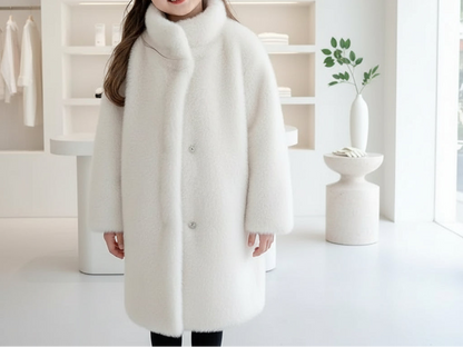 Kids' Faux Mink Winter Coat Longline Oversized Hooded Thickened Warm Fur Jacket for Big Toddler Girls Autumn Winter Trikidsworld