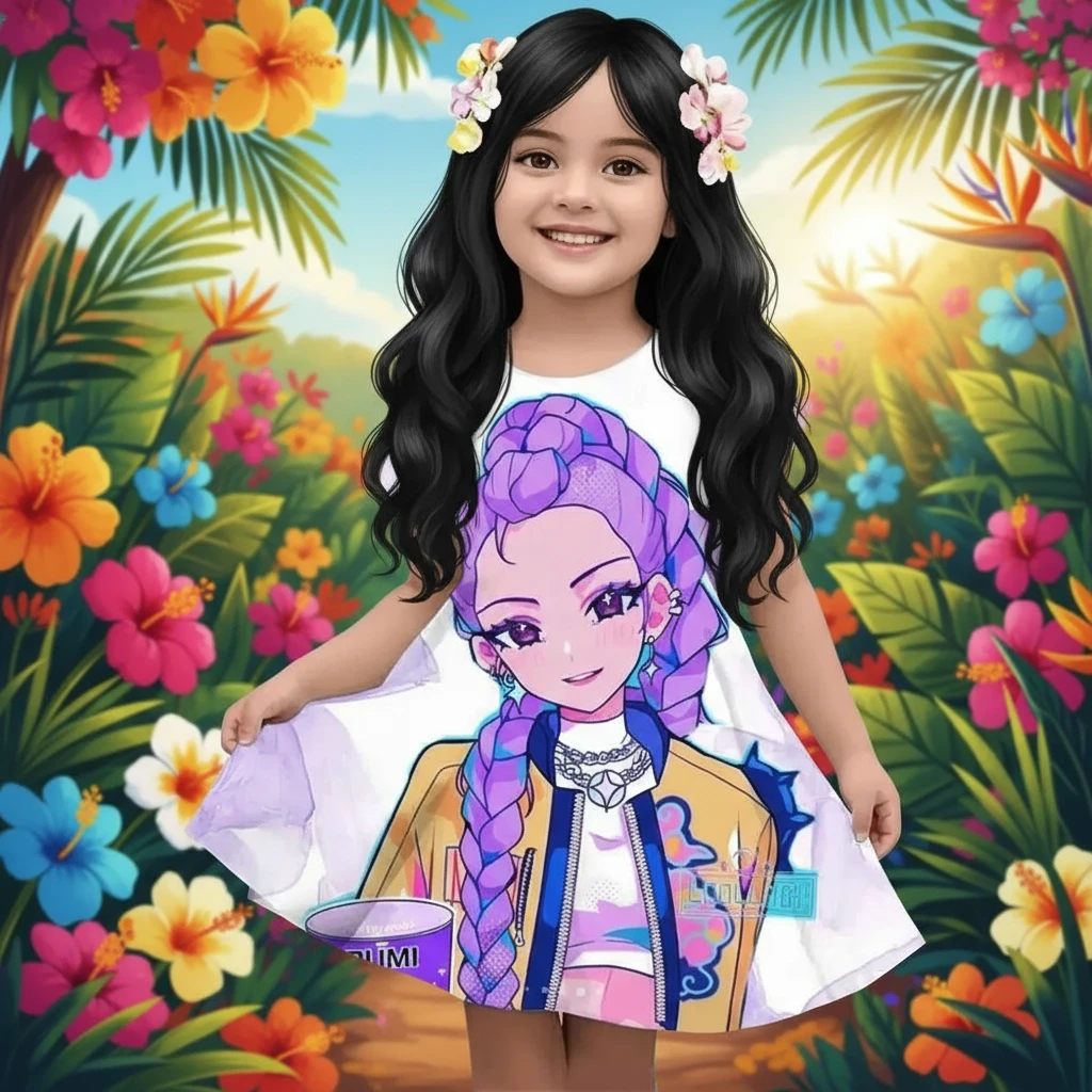 Girl's 3D KPop Devil Hunter Dress New Summer Linen Cute Casual Fashion Bestseller for Children Trikidsworld