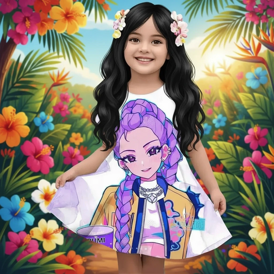 Girl's 3D KPop Devil Hunter Dress New Summer Linen Cute Casual Fashion Bestseller for Children Trikidsworld