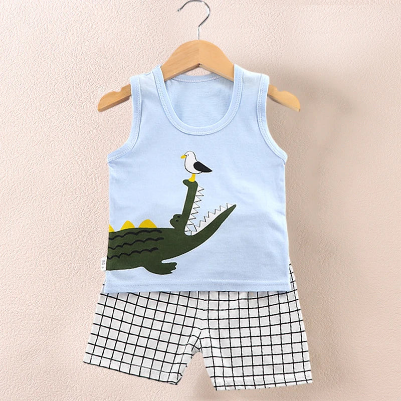 Children's Clothing Print Sleeveless Tops Shorts Cute Breathable Kids Summer Vest Shorts Set Tank Top for Baby Clothing Children Trikidsworld