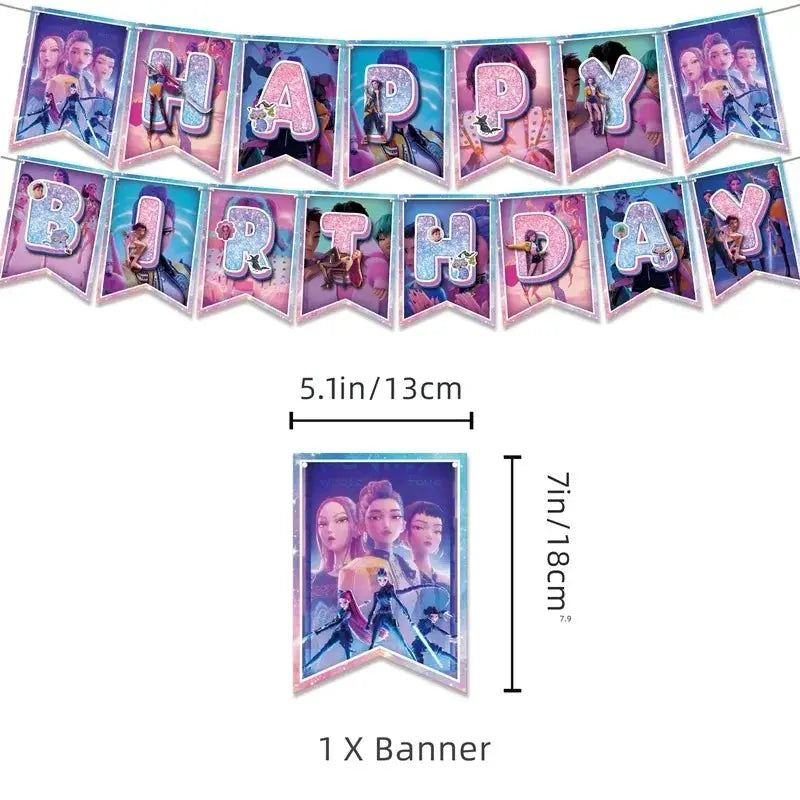 Demon Hunters Birthday Party Decor Tableware Banner Decorations Cake Topper Balloon Girl Kid Korean Kpop Anime Party Supplie Set Trikidsworld