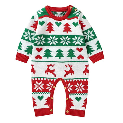 2025 Christmas Baby unisex Jumpsuit Green Newborn Cute Clothes Autumn Winter Boys Girls Round Neck Christmas Gift Knit Bodysuit Trikidsworld