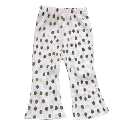 Elegant Playful Girls Floral Polka Dot Flared Pants Summer Autumn Outdoor Casual Bottoms Children Kids Cartoon Fashion Capris Trikidsworld
