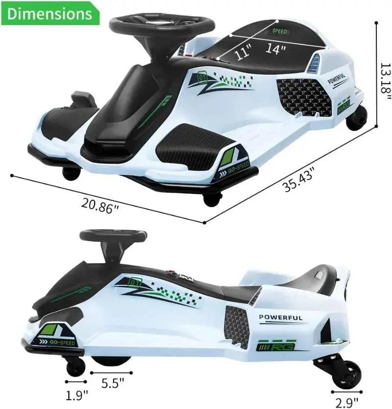 24V Ride on Drift Car,7Ah Battery 180W Brushless Motor Kids Electric Drifting Go-Kart for Rider up to 110 lbs, with Music Trikidsworld