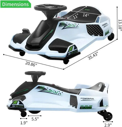 24V Ride on Drift Car,7Ah Battery 180W Brushless Motor Kids Electric Drifting Go-Kart for Rider up to 110 lbs, with Music Trikidsworld