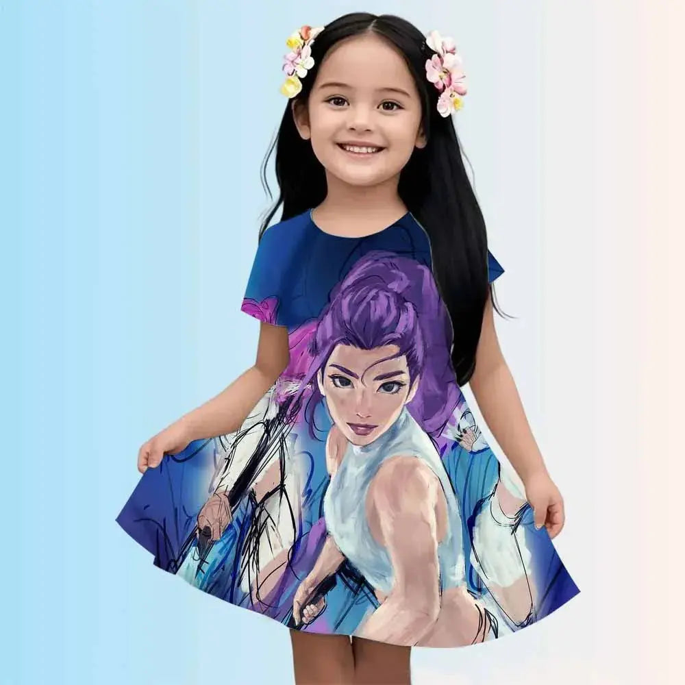 Girl's 3D KPop Devil Hunter Dress New Summer Linen Cute Casual Fashion Bestseller for Children Trikidsworld