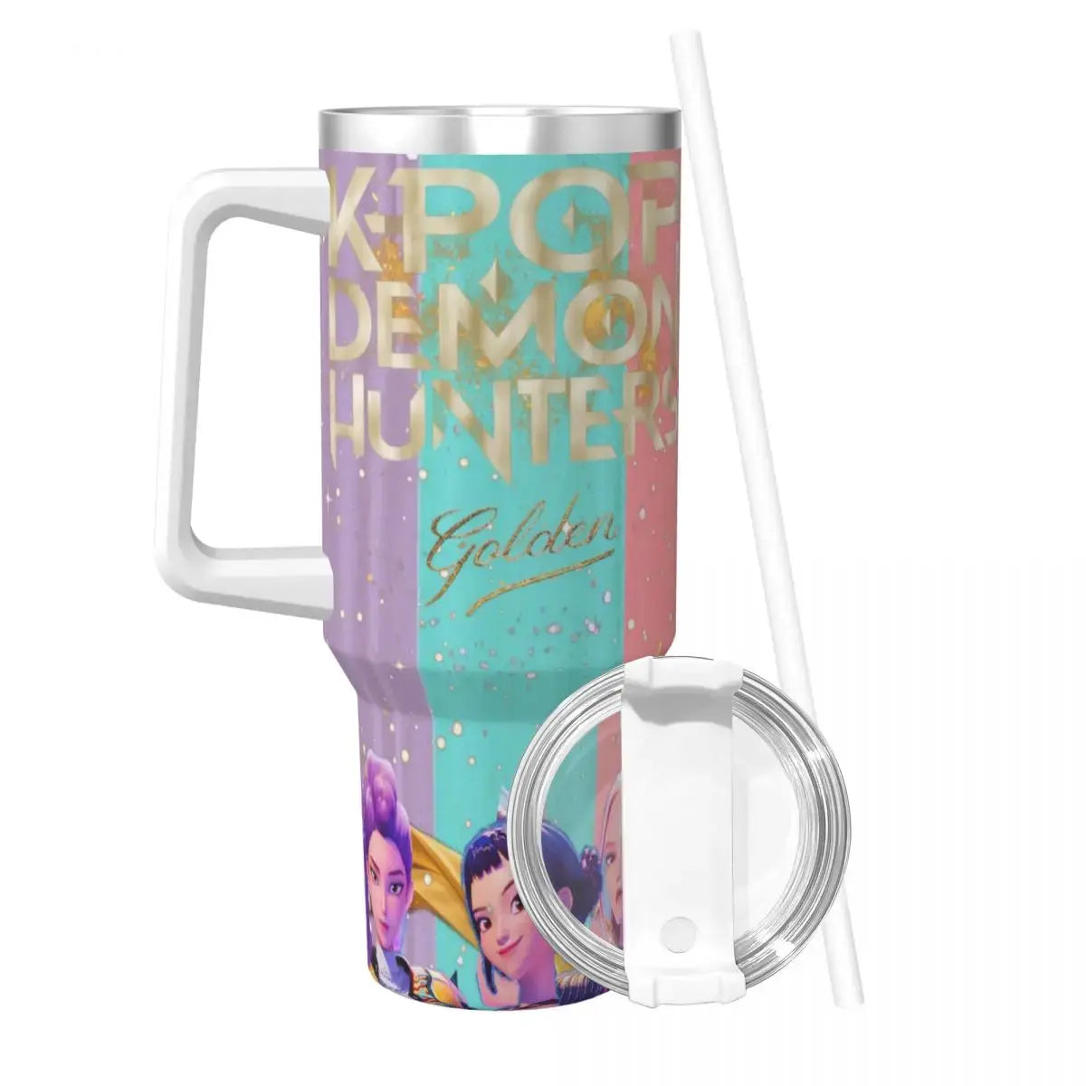 Kpop Demon Hunters Golden Huntrix Stainless Steel Tumbler Beach Thermal Cups With Straws and Lid Large Mugs Cup Hot Water Bottle Trikidsworld