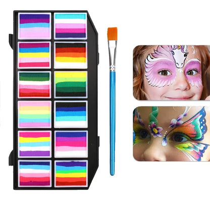 12 Colours Water-Soluble Rainbow Palette Children's Face Body Paint, Halloween Stage Makeup Body Paint Pigments Face Makeup Trikidsworld