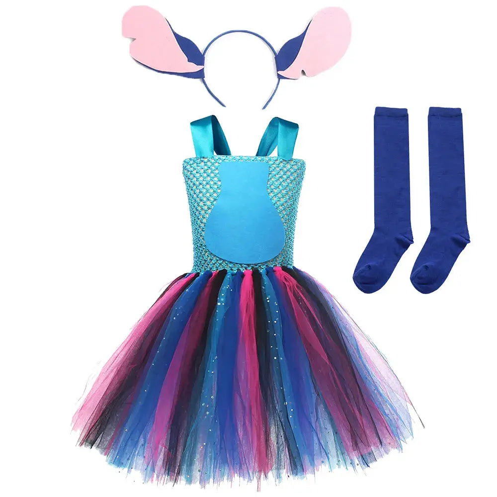 Movie Girls Alien Dog Costume Cartoon Blue Tulle Festival Dress Lilo Tutu Dress Maia Kealaha  Live-action Character Dress Up Trikidsworld